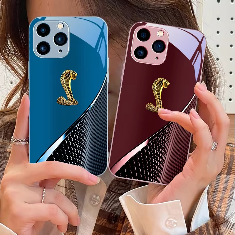 Luxury iPhone Case Gradient Golden Snake Design — Tempered Glass Back Cover with TPU Frame, Slim Shockproof Protection, Anti-Fingerprint Scratch-Resistant Finish