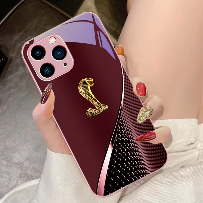 Luxury iPhone Case Gradient Golden Snake Design — Tempered Glass Back Cover with TPU Frame, Slim Shockproof Protection, Anti-Fingerprint Scratch-Resistant Finish