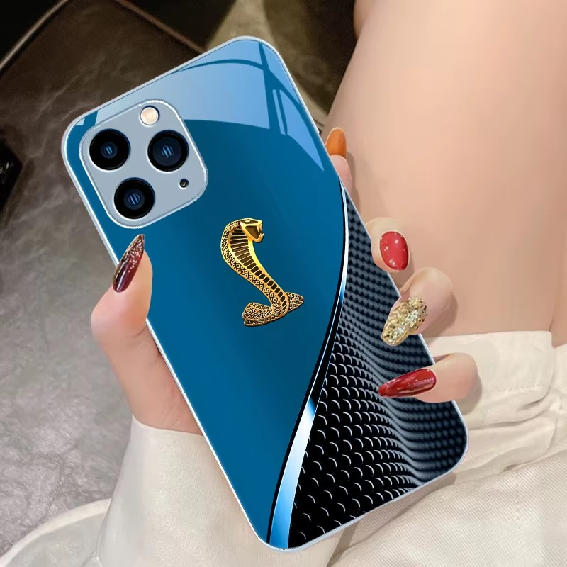 Luxury iPhone Case Gradient Golden Snake Design — Tempered Glass Back Cover with TPU Frame, Slim Shockproof Protection, Anti-Fingerprint Scratch-Resistant Finish