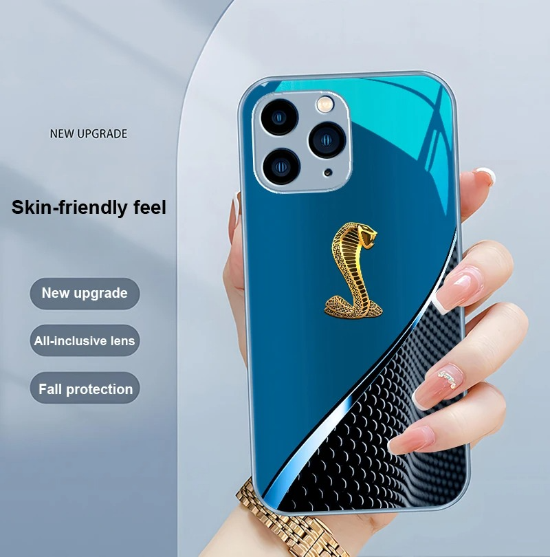 Luxury iPhone Case Gradient Golden Snake Design — Tempered Glass Back Cover with TPU Frame, Slim Shockproof Protection, Anti-Fingerprint Scratch-Resistant Finish