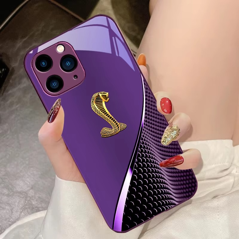 Luxury iPhone Case Gradient Golden Snake Design — Tempered Glass Back Cover with TPU Frame, Slim Shockproof Protection, Anti-Fingerprint Scratch-Resistant Finish