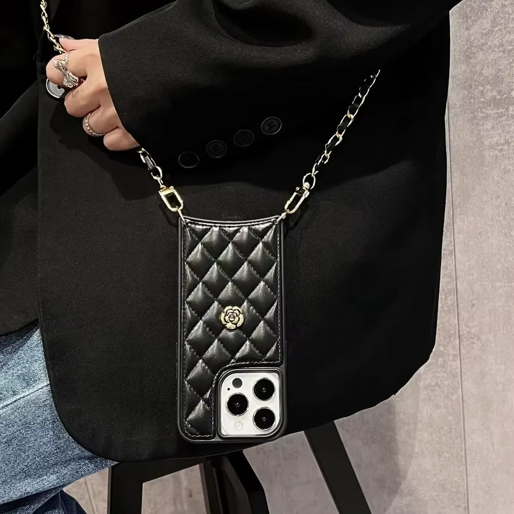 Luxury iPhone Case Leather Cover with Chain — High Quality Protective Design, Card Pocket Holder, Shockproof Anti-Fingerprint Scratch-Resistant Finish