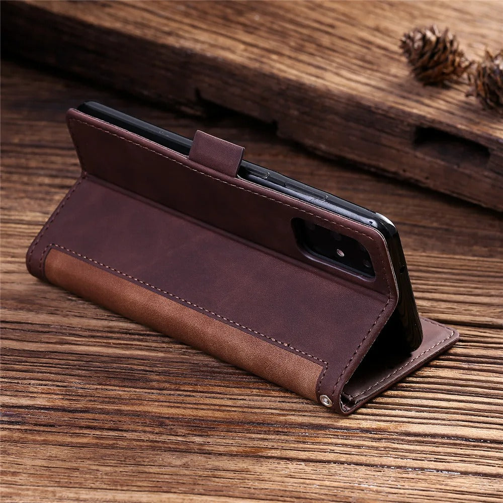 Luxury iPhone Case Leather Wallet Flip Cover — Hand Strap Design, Card Slots Holder, Shockproof Protection, Stylish and Functional Phone Case