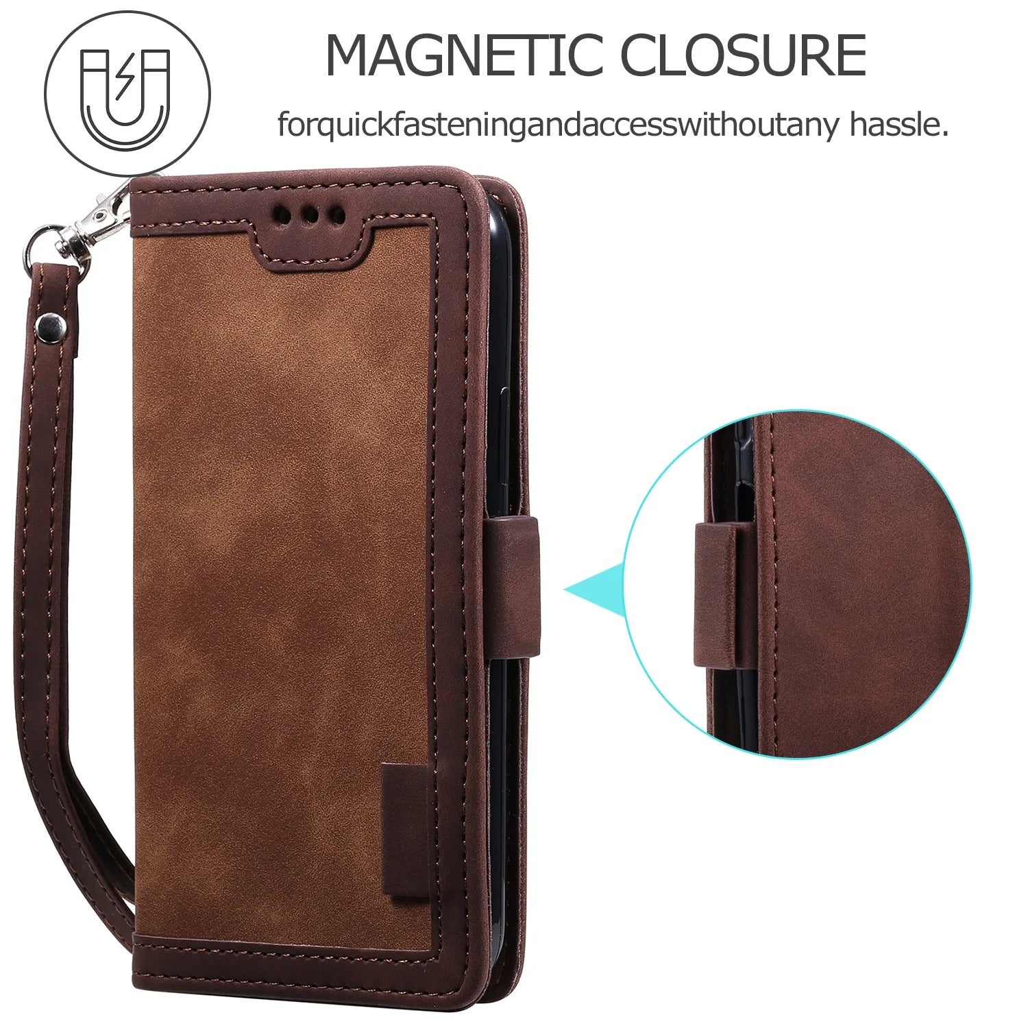 Luxury iPhone Case Leather Wallet Flip Cover — Hand Strap Design, Card Slots Holder, Shockproof Protection, Stylish and Functional Phone Case