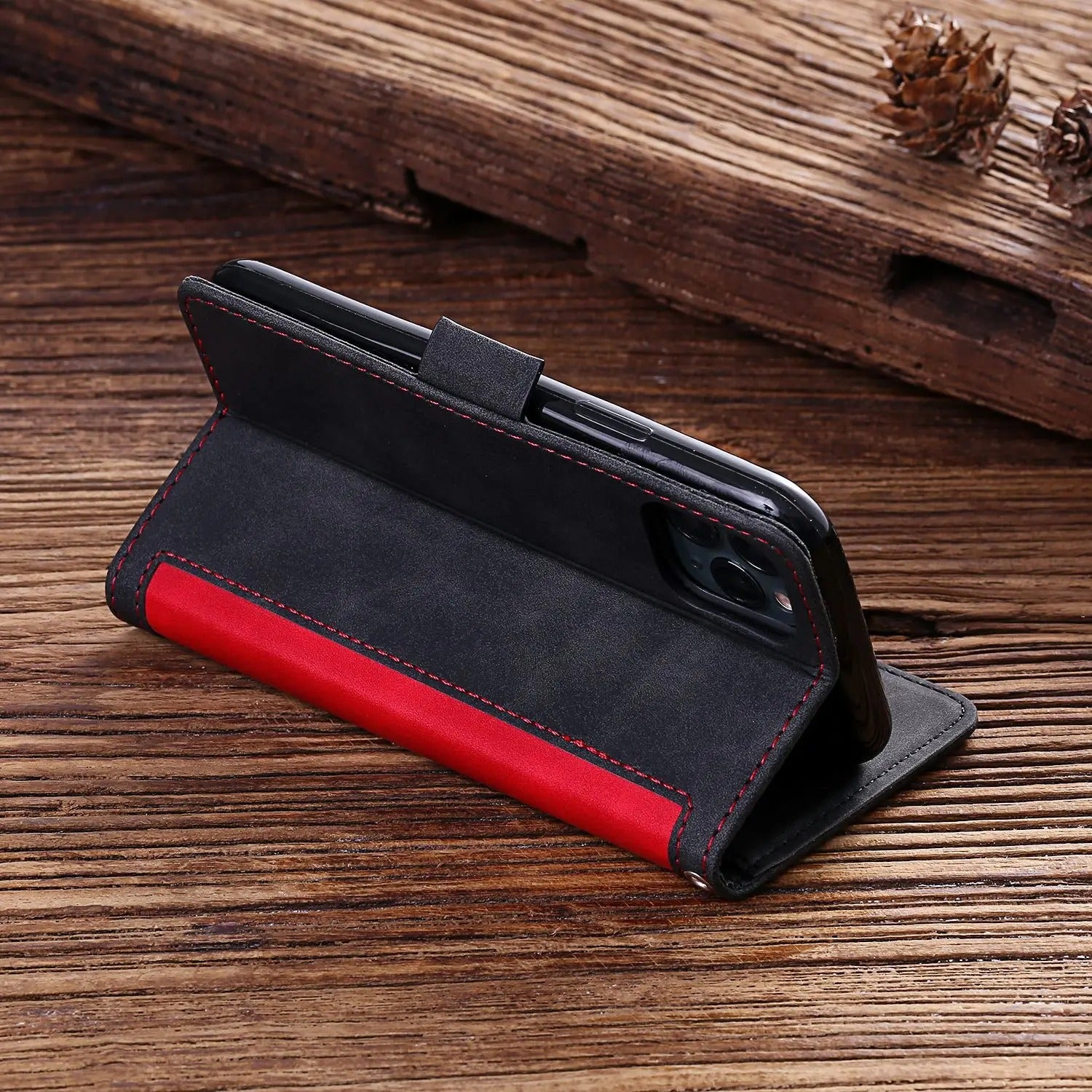 Luxury iPhone Case Leather Wallet Flip Cover — Hand Strap Design, Card Slots Holder, Shockproof Protection, Stylish and Functional Phone Case