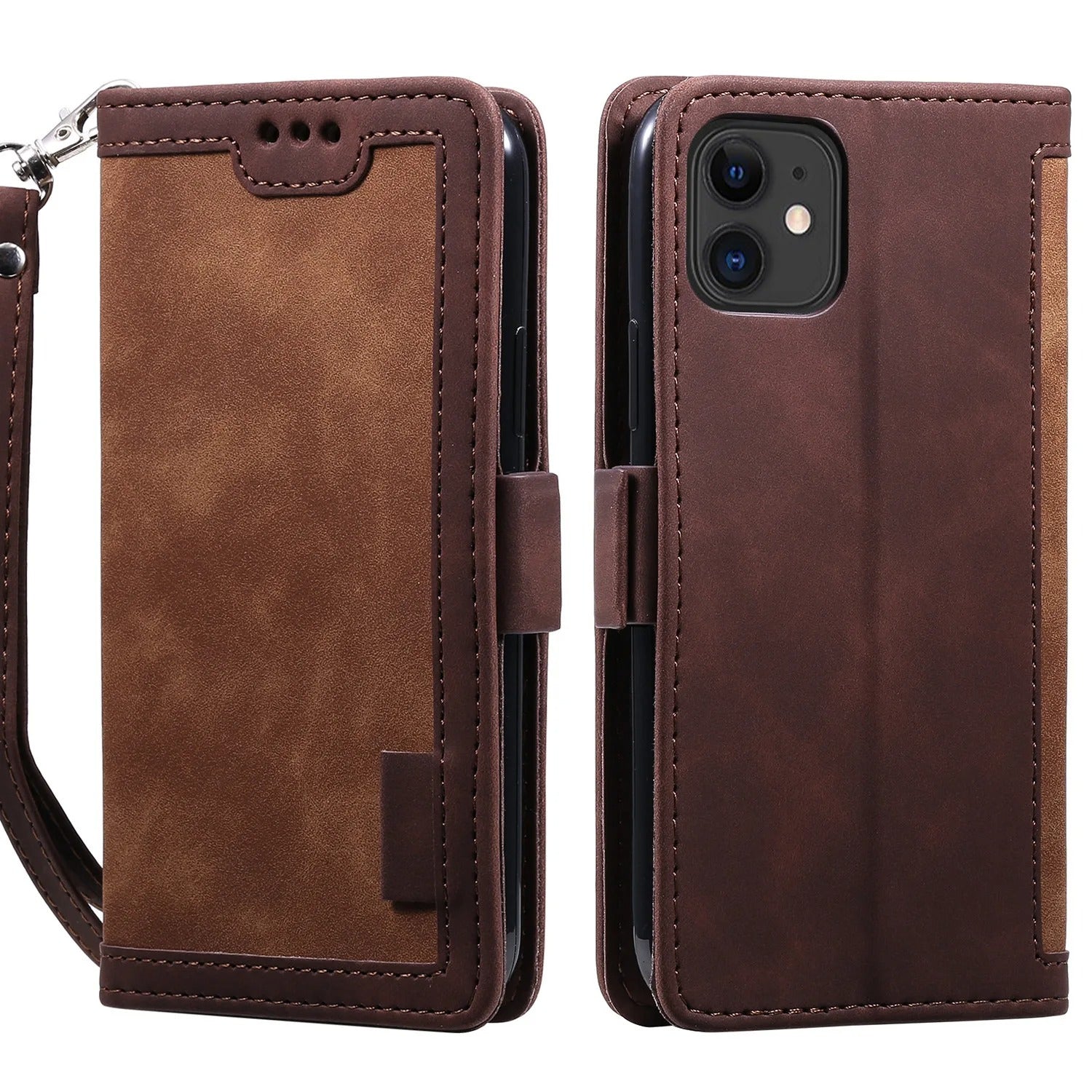 Luxury iPhone Case Leather Wallet Flip Cover — Hand Strap Design, Card Slots Holder, Shockproof Protection, Stylish and Functional Phone Case