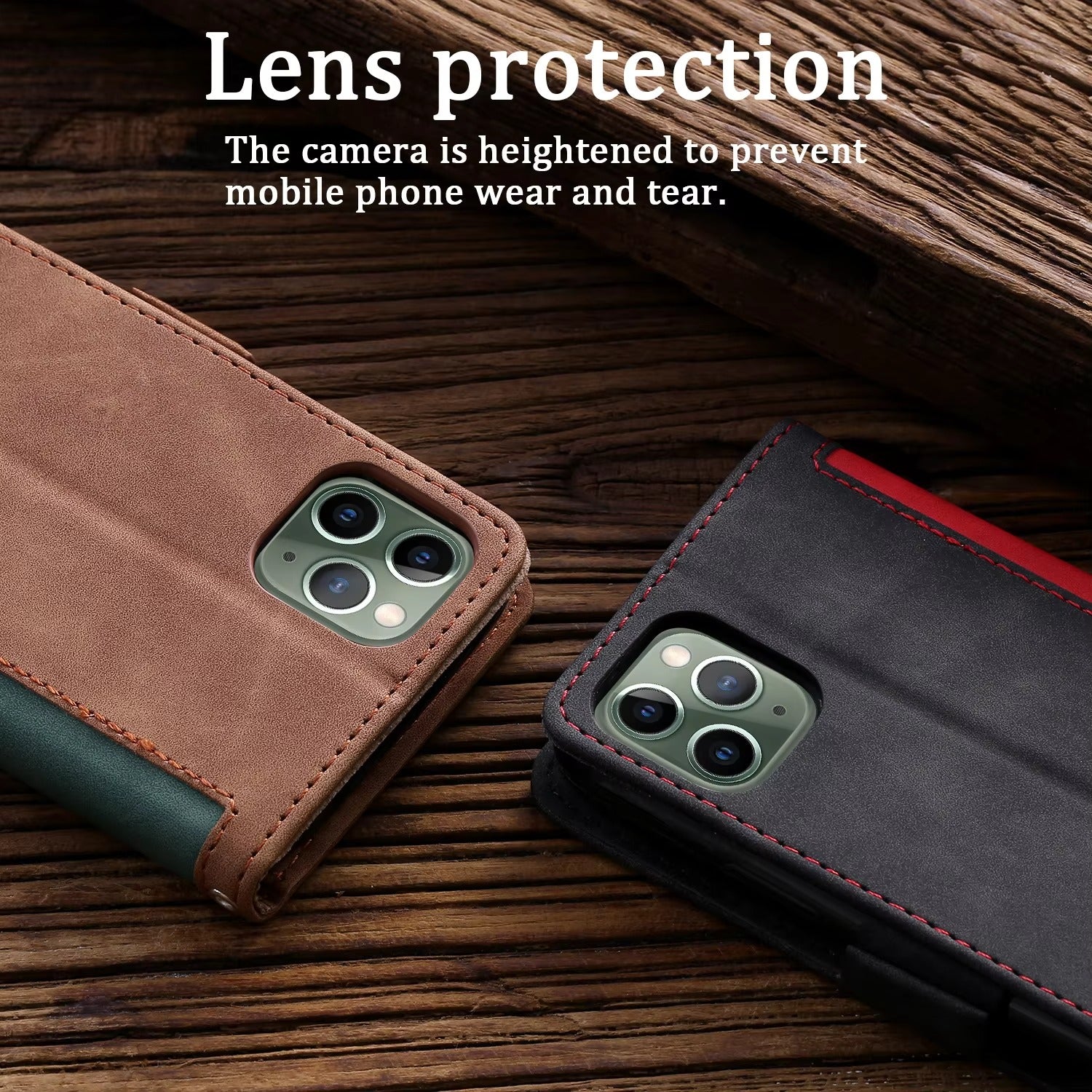 Luxury iPhone Case Leather Wallet Flip Cover — Hand Strap Design, Card Slots Holder, Shockproof Protection, Stylish and Functional Phone Case
