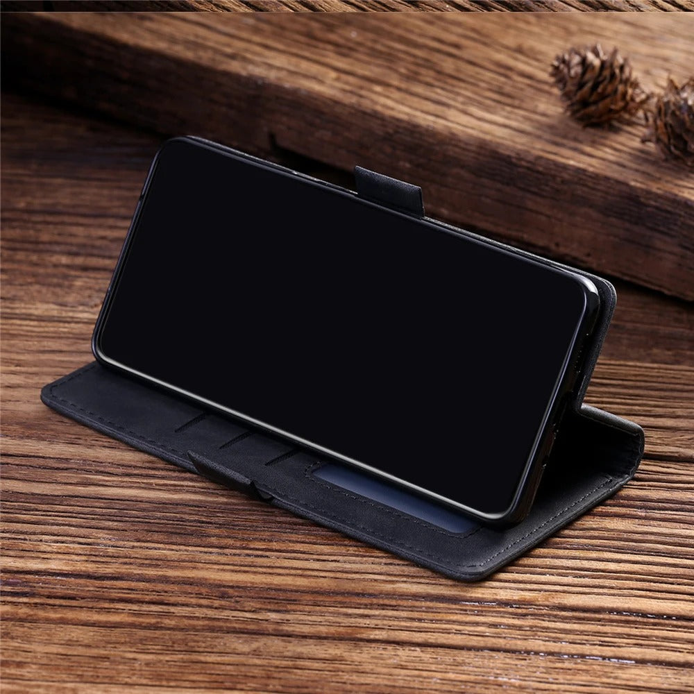 Luxury iPhone Case Leather Wallet Flip Cover — Hand Strap Design, Card Slots Holder, Shockproof Protection, Stylish and Functional Phone Case