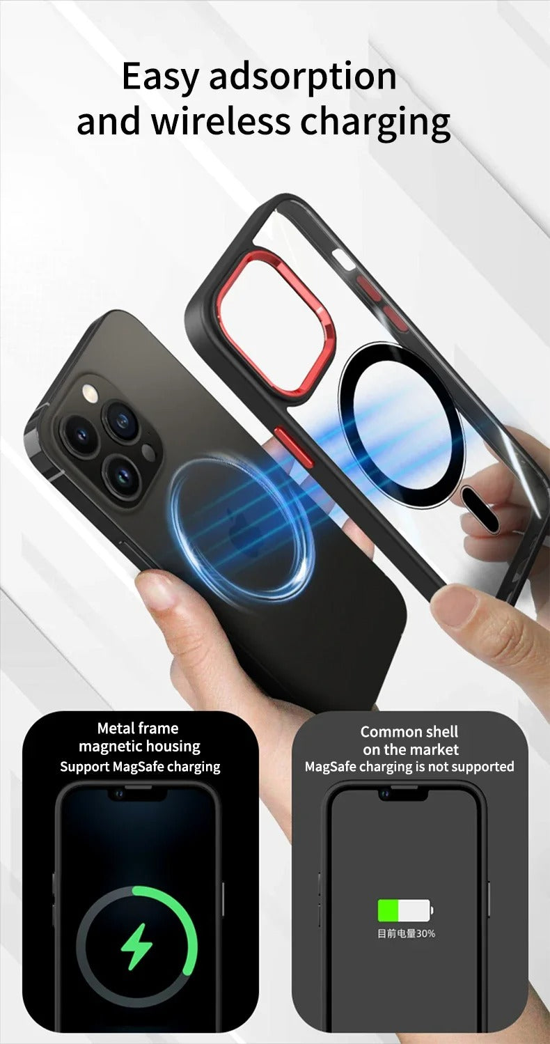 Luxury iPhone Case MagSafe Compatible Clear Cover — Transparent Acrylic Back with Soft TPU Frame, Magnetic Wireless Charging, Shockproof Anti-Fingerprint Design