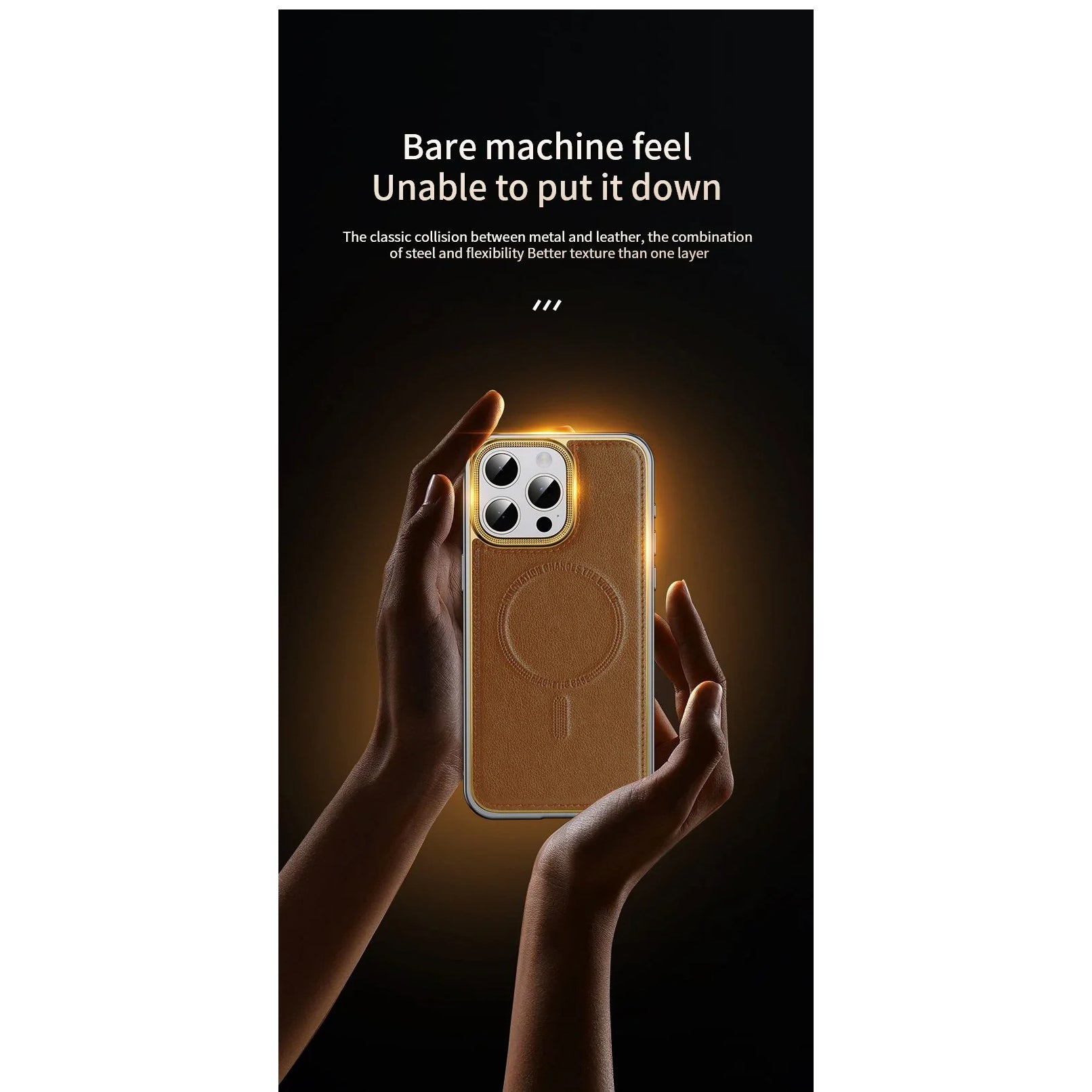 Luxury iPhone Case MagSafe Compatible Leather Back Cover — Aluminum Alloy Metal Frame, Shockproof Design, Magnetic Wireless Charging, Premium Finish