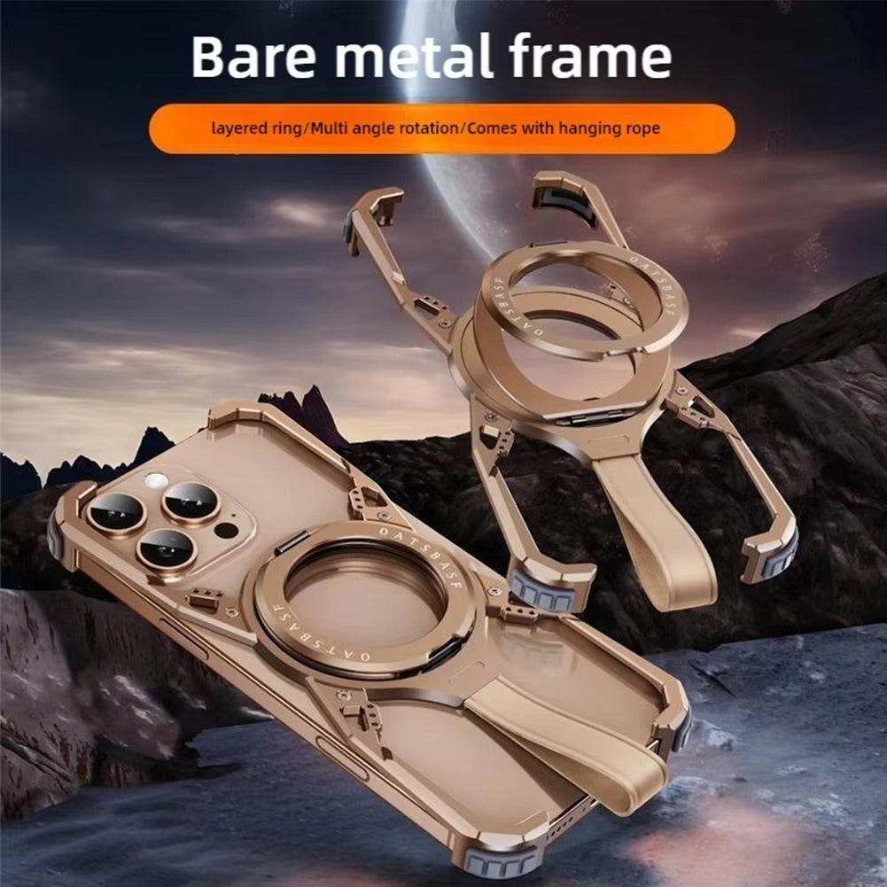 Luxury iPhone Case MagSafe Compatible Metal Frame — 360° Magnetic Aluminum Alloy Cover with Bracket Stand, Frameless Shockproof Anti-Fingerprint Protection