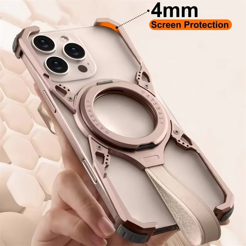 Luxury iPhone Case MagSafe Compatible Metal Frame — 360° Magnetic Aluminum Alloy Cover with Bracket Stand, Frameless Shockproof Anti-Fingerprint Protection