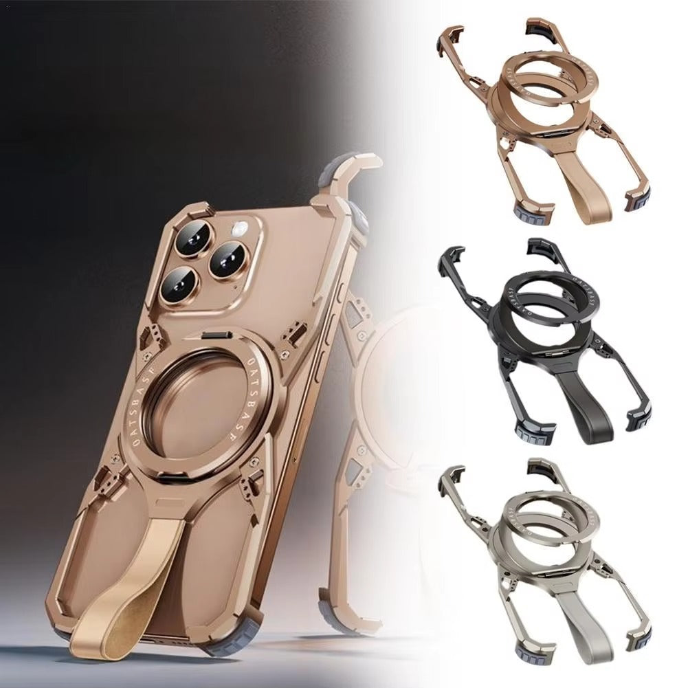 Luxury iPhone Case MagSafe Compatible Metal Frame — 360° Magnetic Aluminum Alloy Cover with Bracket Stand, Frameless Shockproof Anti-Fingerprint Protection