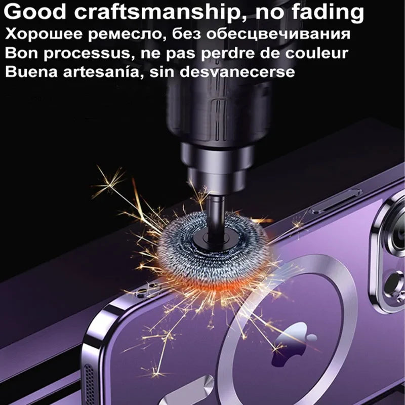 Luxury iPhone Case MagSafe Compatible Plating Clear Cover — Magnetic Wireless Charging Support, Lens Protector, Anti-Fingerprint Scratch-Resistant Design