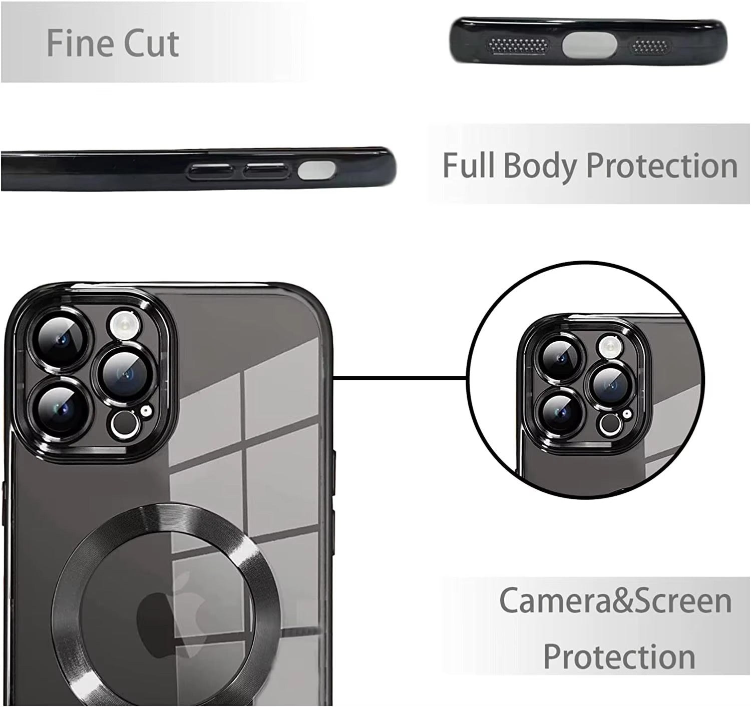 Luxury iPhone Case MagSafe Compatible Plating Clear Cover — Magnetic Wireless Charging Support, Lens Protector, Anti-Fingerprint Scratch-Resistant Design