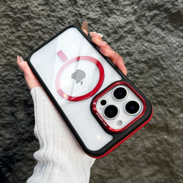 Luxury iPhone Case MagSafe Compatible Shockproof Cover — Magnetic Design with Stand, Glass Camera Lens Protector, Slim Transparent Anti-Fingerprint Finish