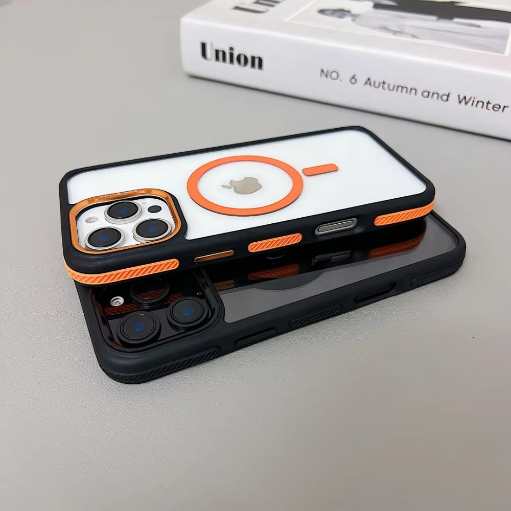 Luxury iPhone Case MagSafe Compatible Shockproof Cover — Magnetic Design with Stand, Glass Camera Lens Protector, Slim Transparent Anti-Fingerprint Finish