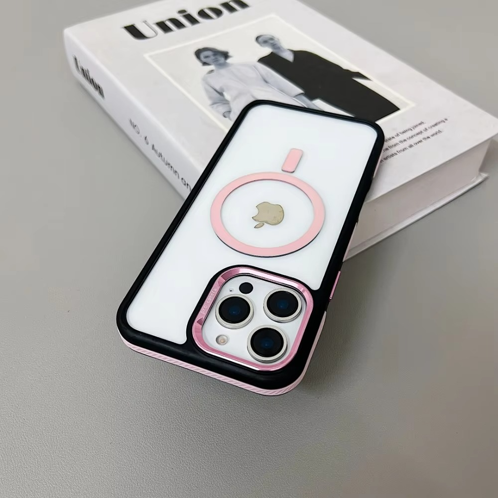 Luxury iPhone Case MagSafe Compatible Shockproof Cover — Magnetic Design with Stand, Glass Camera Lens Protector, Slim Transparent Anti-Fingerprint Finish