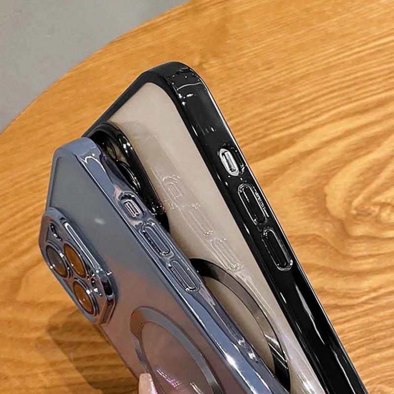 Luxury iPhone Case MagSafe Compatible — Magnetic Plating Cover, Transparent, Shockproof, Anti-Fingerprint, Anti-Scratch, Dustproof, Wireless Charging
