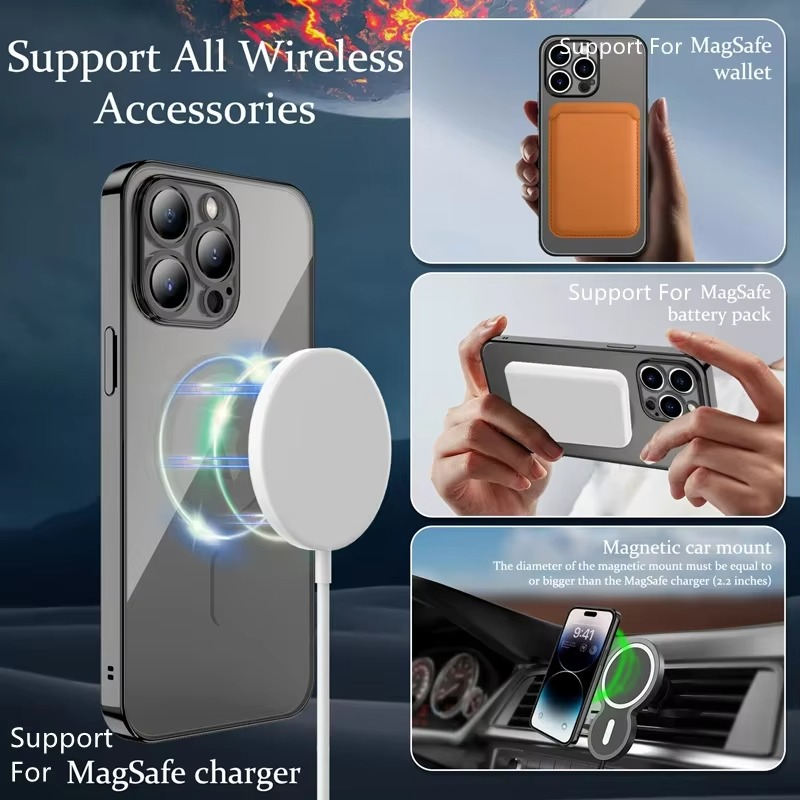Luxury iPhone Case MagSafe Compatible — Magnetic Plating Cover, Transparent, Shockproof, Anti-Fingerprint, Anti-Scratch, Dustproof, Wireless Charging