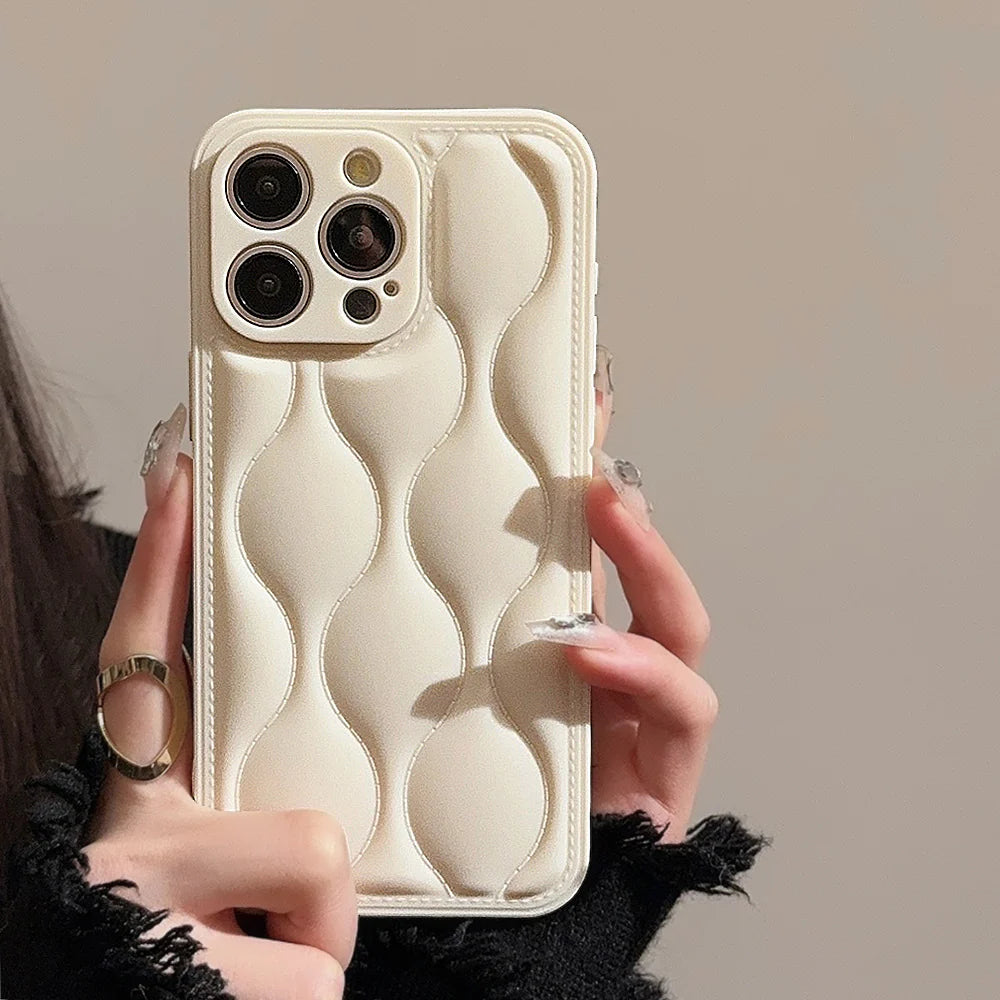 Luxury iPhone Case Retro Chocolate Water Ripple Design — Geometric Art Pattern, Cute Shockproof Full Coverage, Anti-Fingerprint Scratch-Resistant Cover