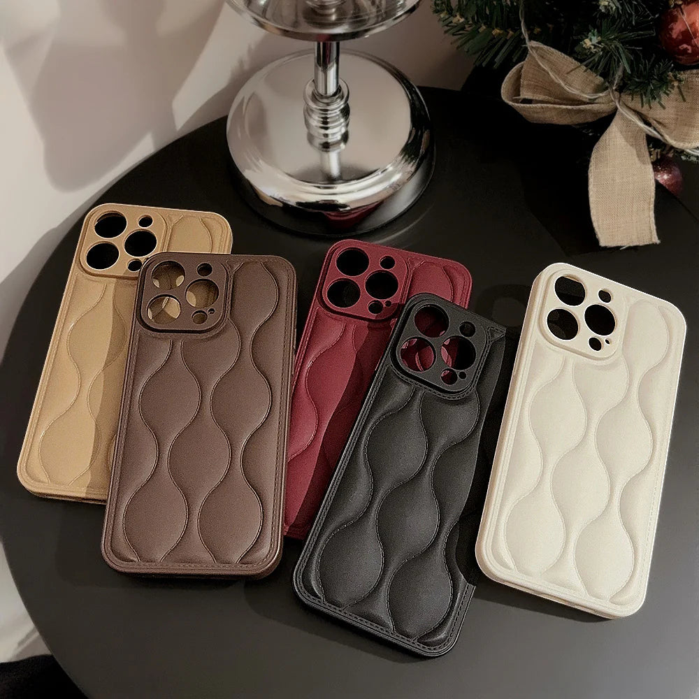Luxury iPhone Case Retro Chocolate Water Ripple Design — Geometric Art Pattern, Cute Shockproof Full Coverage, Anti-Fingerprint Scratch-Resistant Cover