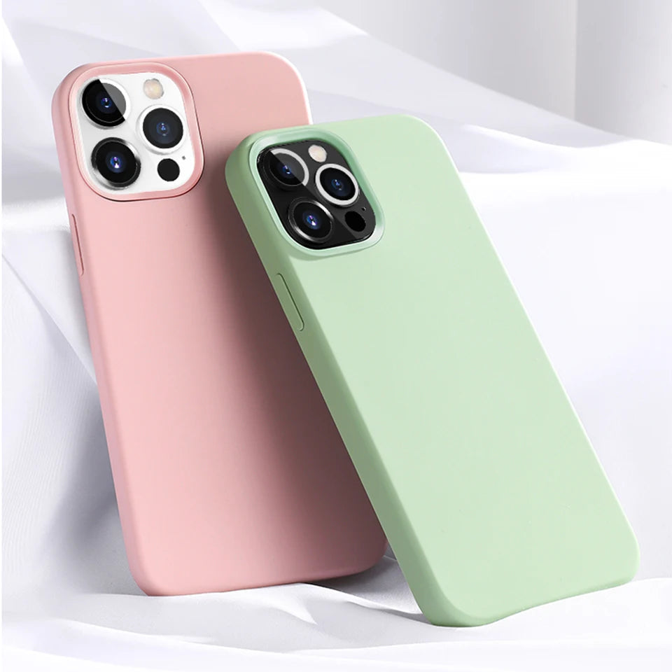 Luxury iPhone Case Shockproof Liquid Silicone Bumper — Soft Cover Protective Shell, Lightweight Anti-Scratch Design, Full Edge Protection