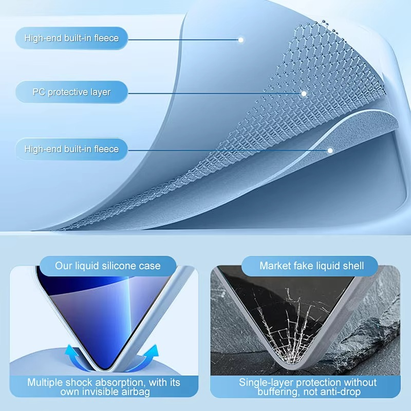 Luxury iPhone Case Shockproof Liquid Silicone Bumper — Soft Cover Protective Shell, Lightweight Anti-Scratch Design, Full Edge Protection