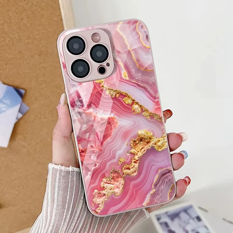 Luxury iPhone Case Shockproof Marble Pattern — Tempered Glass Cover, Anti-Scratch, Dustproof, Lightweight, Geometric & Pictorial Design
