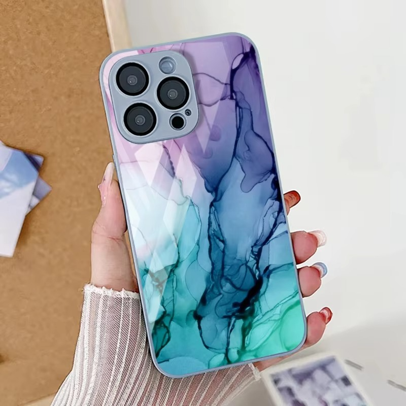 Luxury iPhone Case Shockproof Marble Pattern — Tempered Glass Cover, Anti-Scratch, Dustproof, Lightweight, Geometric & Pictorial Design