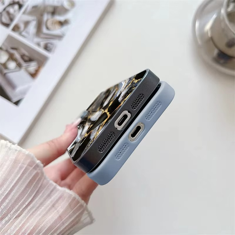 Luxury iPhone Case Shockproof Marble Pattern — Tempered Glass Cover, Anti-Scratch, Dustproof, Lightweight, Geometric & Pictorial Design