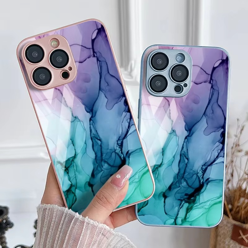 Luxury iPhone Case Shockproof Marble Pattern — Tempered Glass Cover, Anti-Scratch, Dustproof, Lightweight, Geometric & Pictorial Design