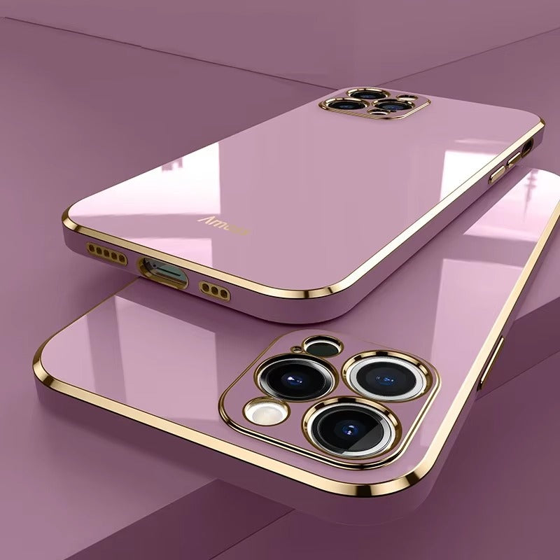 Luxury iPhone Case Soft Silicone Plating Cover — Solid Color Design, Slim Shockproof Protection, Flexible Anti-Scratch Finish, Lightweight and Stylish