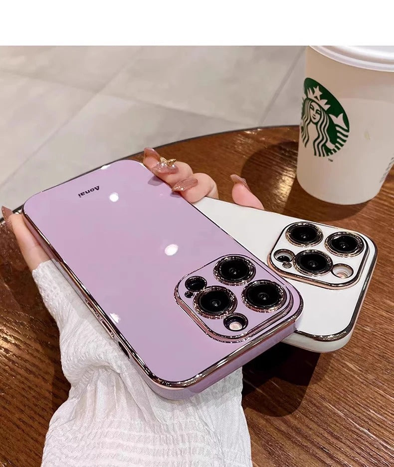 Luxury iPhone Case Soft Silicone Plating Cover — Solid Color Design, Slim Shockproof Protection, Flexible Anti-Scratch Finish, Lightweight and Stylish