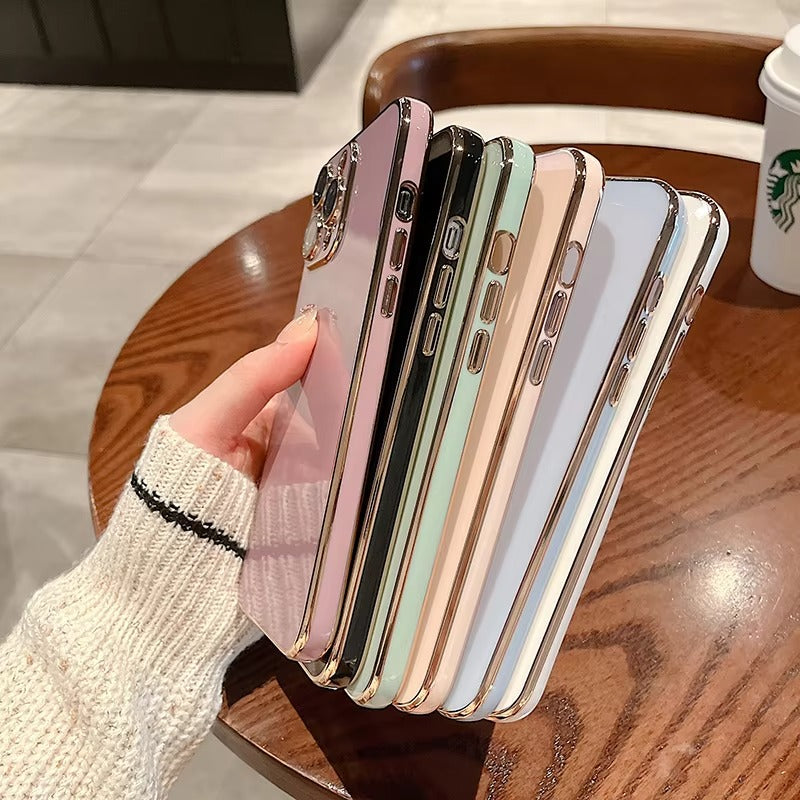 Luxury iPhone Case Soft Silicone Plating Cover — Solid Color Design, Slim Shockproof Protection, Flexible Anti-Scratch Finish, Lightweight and Stylish