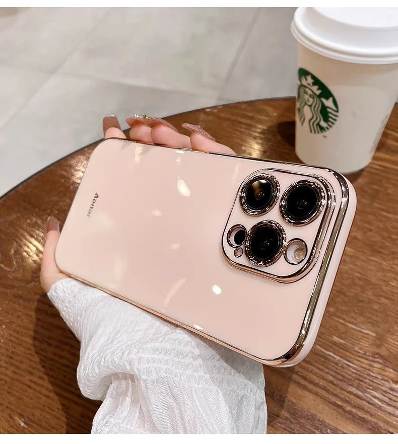 Luxury iPhone Case Soft Silicone Plating Cover — Solid Color Design, Slim Shockproof Protection, Flexible Anti-Scratch Finish, Lightweight and Stylish