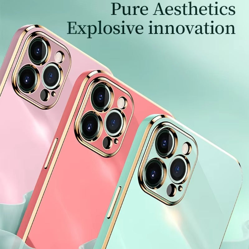 Luxury iPhone Case Soft Silicone Plating Cover — Solid Color Design, Slim Shockproof Protection, Flexible Anti-Scratch Finish, Lightweight and Stylish