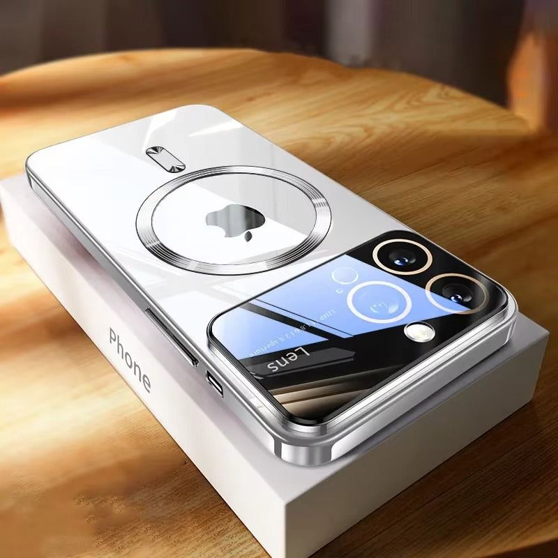 Luxury iPhone Case Tempered Glass Camera Protection — Transparent Acrylic Hard Cover, Plated Edges, Slim Shockproof Design, Scratch-Resistant Clear Finish