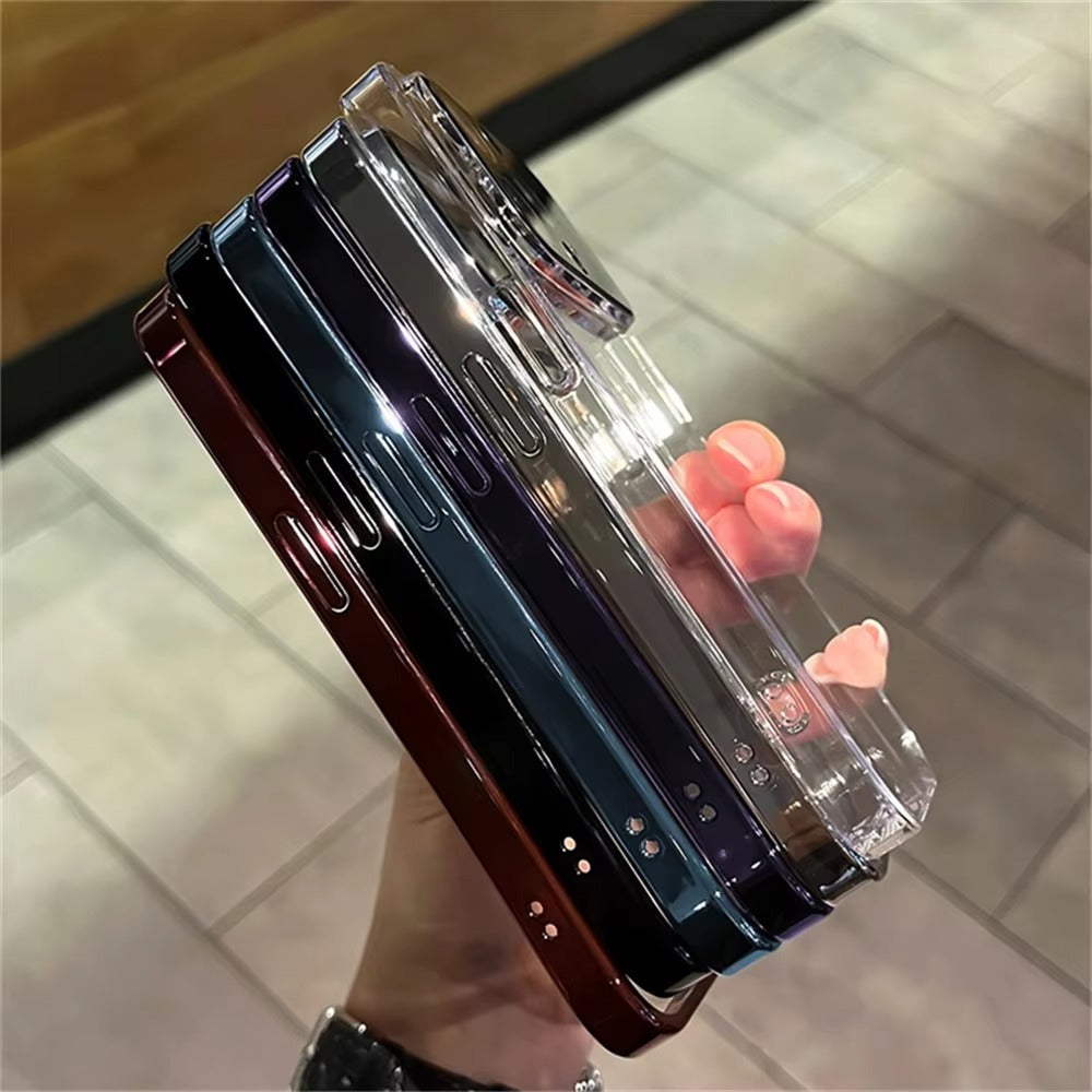 Luxury iPhone Case Tempered Glass Camera Protection — Transparent Acrylic Hard Cover, Plated Edges, Slim Shockproof Design, Scratch-Resistant Clear Finish