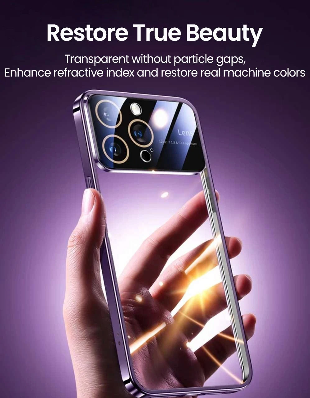 Luxury iPhone Case Tempered Glass Camera Protection — Transparent Acrylic Hard Cover, Plated Edges, Slim Shockproof Design, Scratch-Resistant Clear Finish