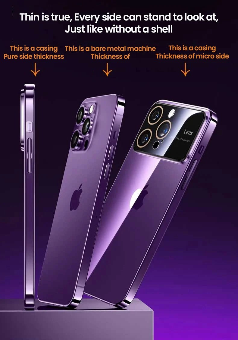 Luxury iPhone Case Tempered Glass Camera Protection — Transparent Acrylic Hard Cover, Plated Edges, Slim Shockproof Design, Scratch-Resistant Clear Finish