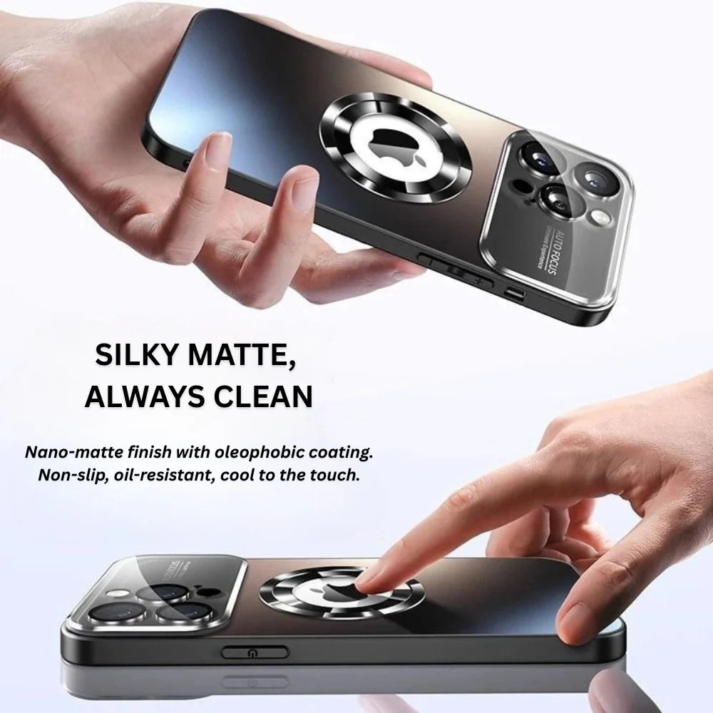 Luxury iPhone Case Titanium Metallic Matte Design — MagSafe Compatible with Glass Lens Protection, Slim Shockproof Anti-Fingerprint Scratch-Resistant Cover