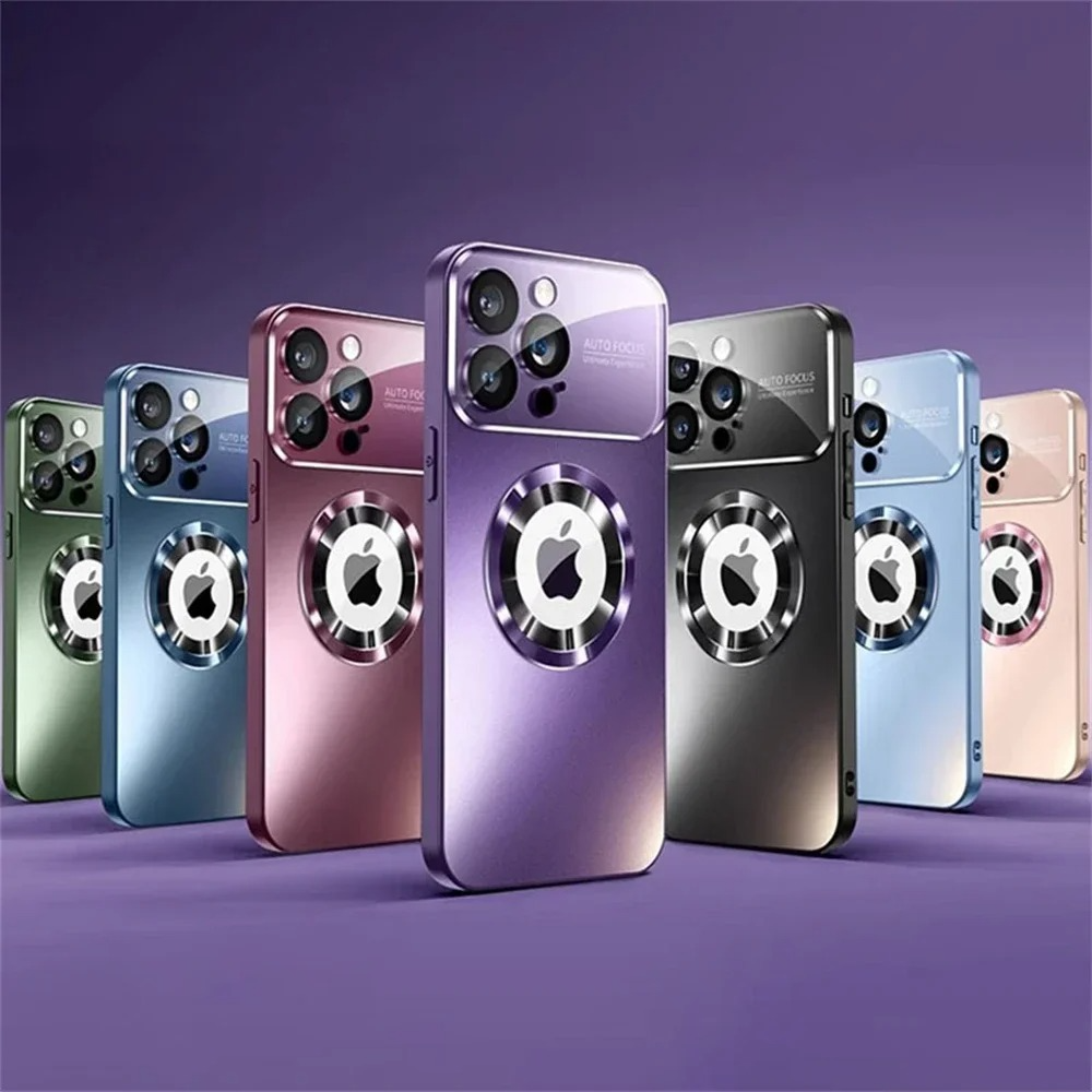 Luxury iPhone Case Titanium Metallic Matte Design — MagSafe Compatible with Glass Lens Protection, Slim Shockproof Anti-Fingerprint Scratch-Resistant Cover