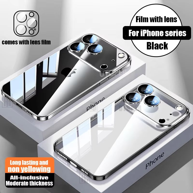 Luxury iPhone Case Ultra-Thin Transparent TPU Plating Cover — Full Lens Protection, Soft HD Shockproof Design, Anti-Fingerprint Scratch-Resistant Non-Slip Finish