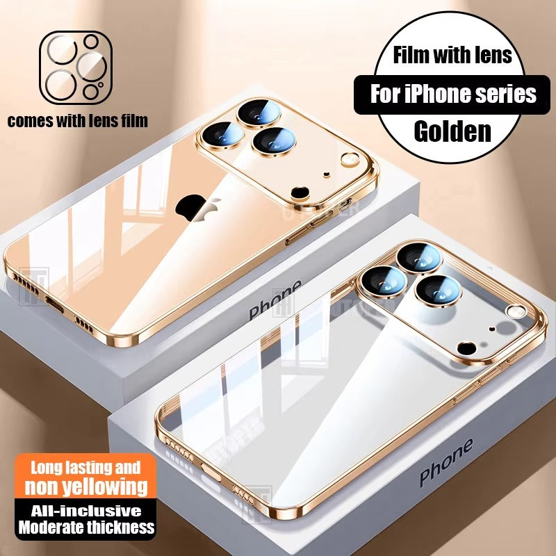 Luxury iPhone Case Ultra-Thin Transparent TPU Plating Cover — Full Lens Protection, Soft HD Shockproof Design, Anti-Fingerprint Scratch-Resistant Non-Slip Finish