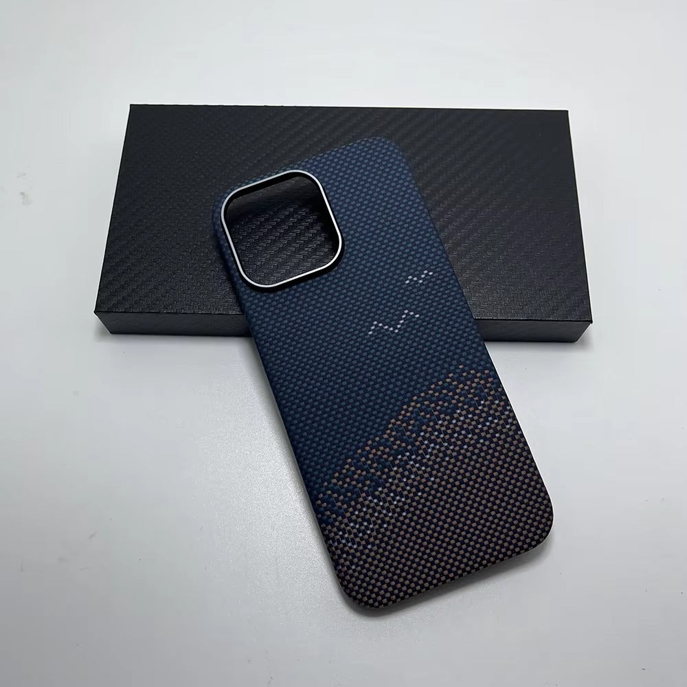 Luxury iPhone Case — Aramid Carbon Fiber MagSafe Cover with Ultra-Lightweight Half-Wrapped Protection and Durable Scratch-Resistant Texture