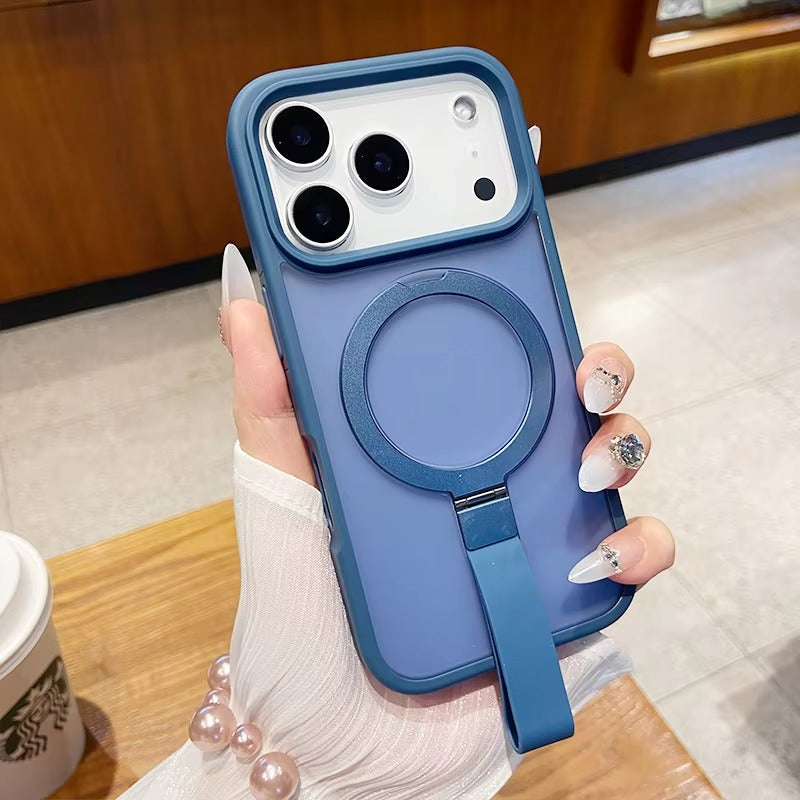 Luxury iPhone Case — Matte Transparent MagSafe Cover with Wrist Strap Holder, Shockproof TPU+PC Protection and Anti-Fingerprint Scratch-Resistant Design