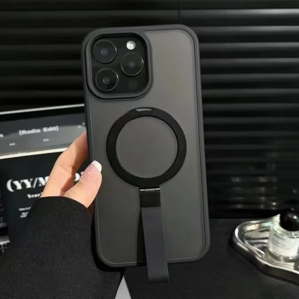 Luxury iPhone Case — Matte Transparent MagSafe Cover with Wrist Strap Holder, Shockproof TPU+PC Protection and Anti-Fingerprint Scratch-Resistant Design