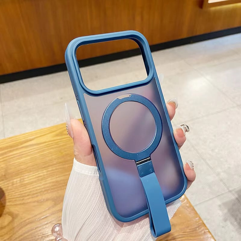 Luxury iPhone Case — Matte Transparent MagSafe Cover with Wrist Strap Holder, Shockproof TPU+PC Protection and Anti-Fingerprint Scratch-Resistant Design