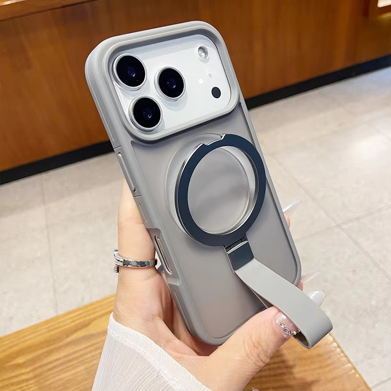 Luxury iPhone Case — Matte Transparent MagSafe Cover with Wrist Strap Holder, Shockproof TPU+PC Protection and Anti-Fingerprint Scratch-Resistant Design